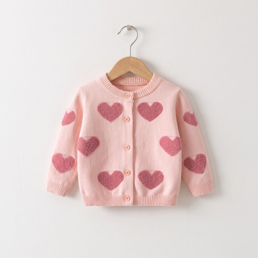 Lilo Baby Girl Heart Cardigan - Pink Hearts
