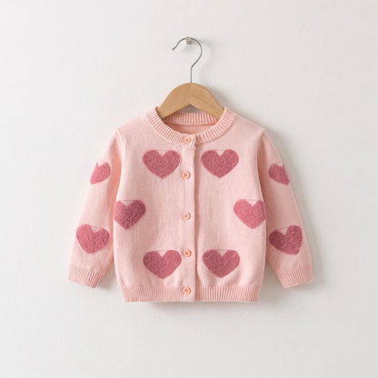 Lilo Baby Girl Heart Cardigan - Pink Hearts
