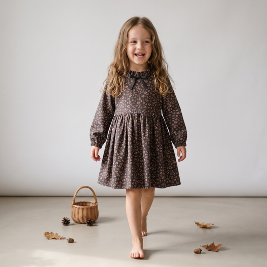 Lilo Cotton Floral Lace Up Dress - Grey