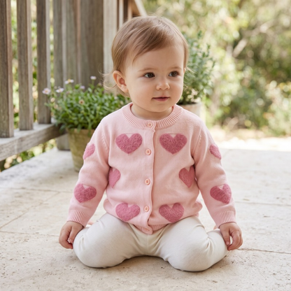 Lilo Baby Girl Heart Cardigan - Pink Hearts