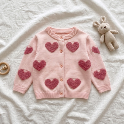 Lilo Baby Girl Heart Cardigan - Pink Hearts