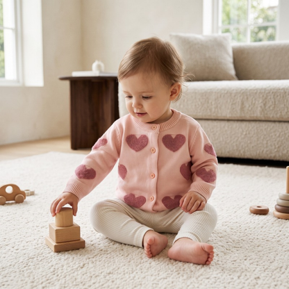 Lilo Baby Girl Heart Cardigan - Pink Hearts