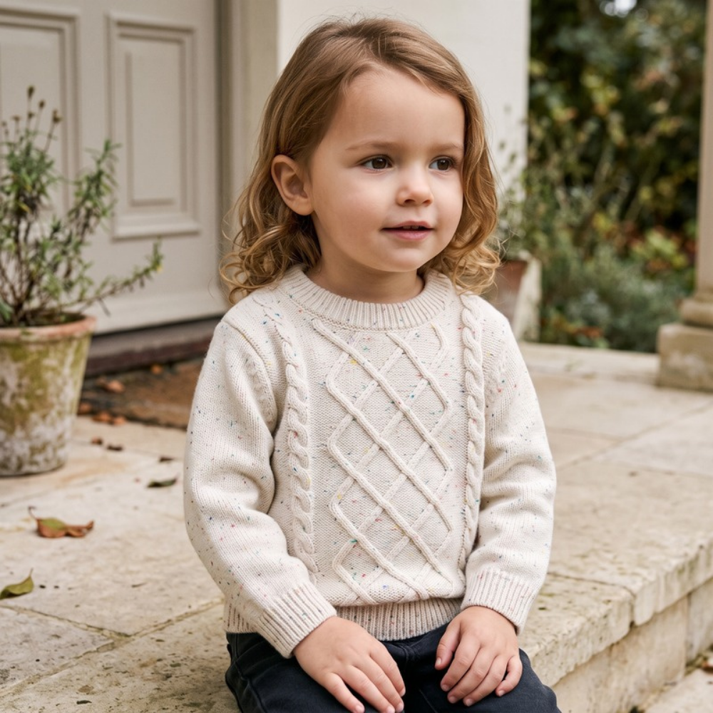 Lilo Girls Cable Knit Jumper - Oatmeal Speckle