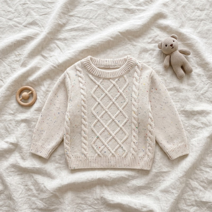 Lilo Girls Cable Knit Jumper - Oatmeal Speckle