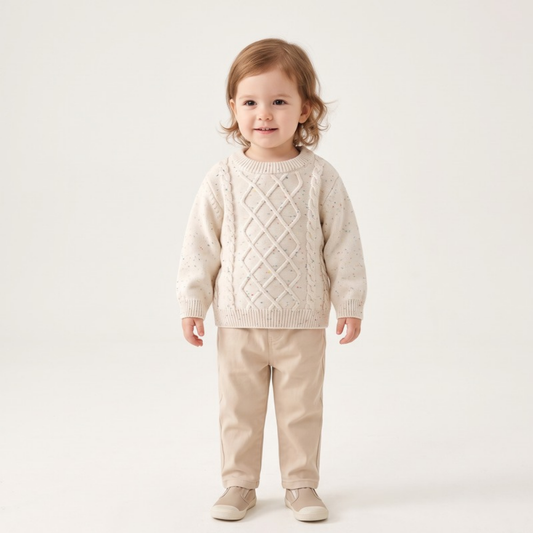 Lilo Girls Cable Knit Jumper - Oatmeal Speckle
