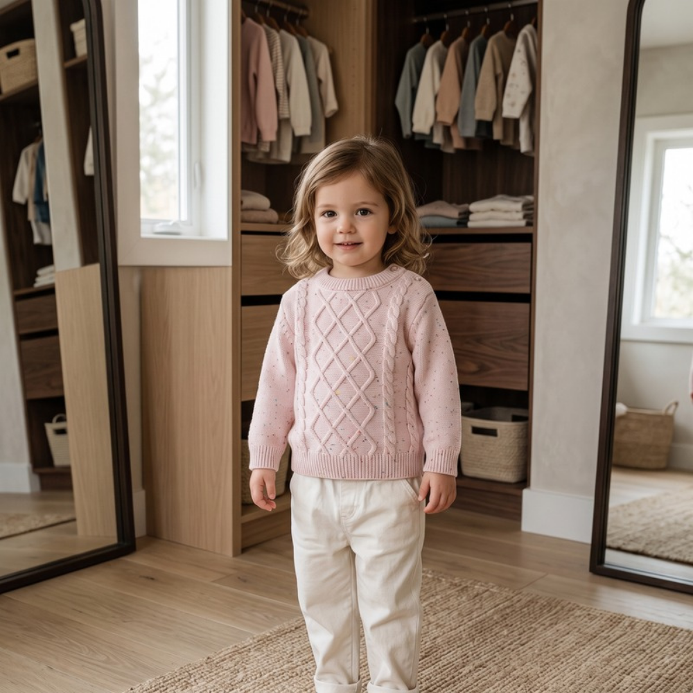 Lilo Girls Cable Knit Jumper - Pink Speckle