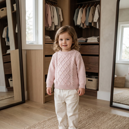 Lilo Girls Cable Knit Jumper - Pink Speckle