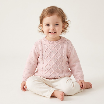 Lilo Girls Cable Knit Jumper - Pink Speckle