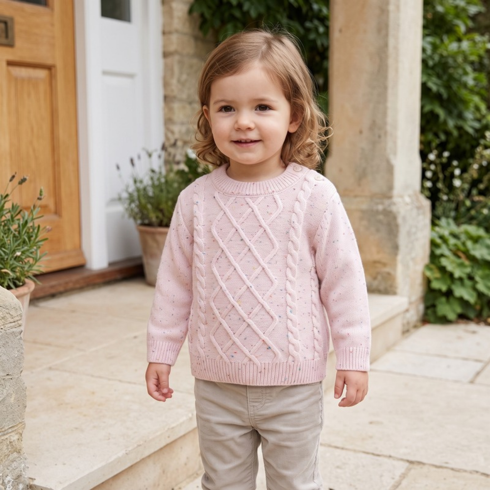 Lilo Girls Cable Knit Jumper - Pink Speckle