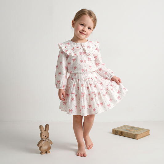 Lilo Bow Print Doll Shirt and Skirt Set - Pink Bow