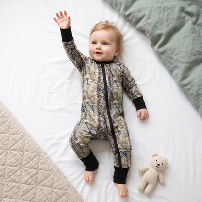 Dusk Leaves Baby Zip Romper