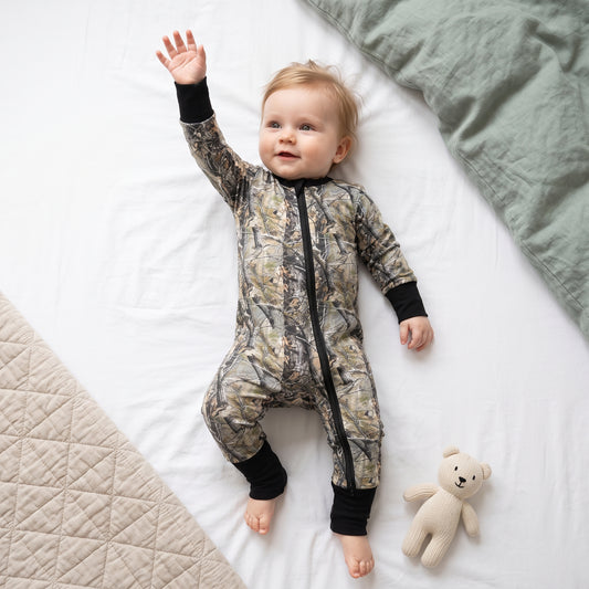 Dusk Leaves Baby Zip Romper