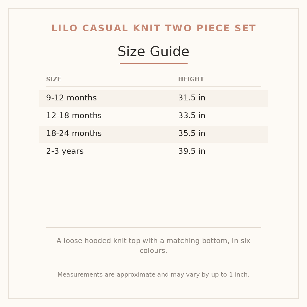 Lilo Casual Knit Two Piece Set size guide - age and height