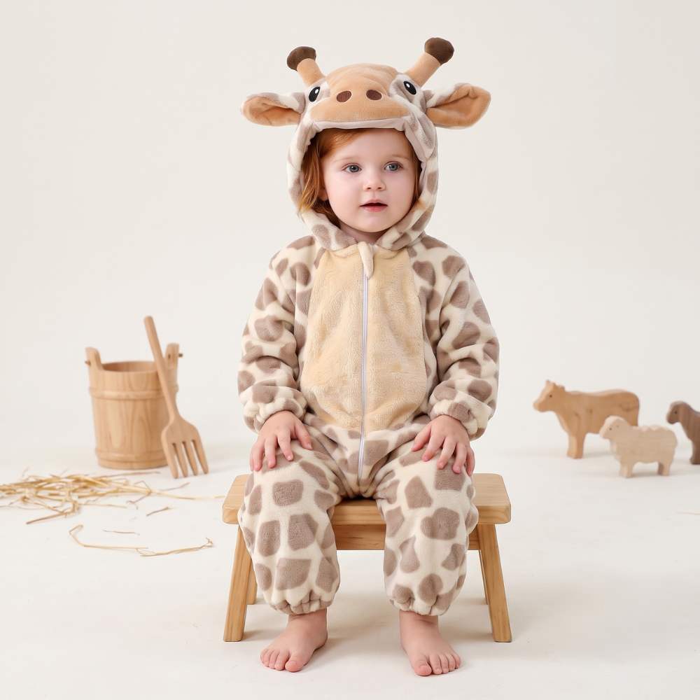 Lilo Animal Hooded Baby Romper - Giraffe