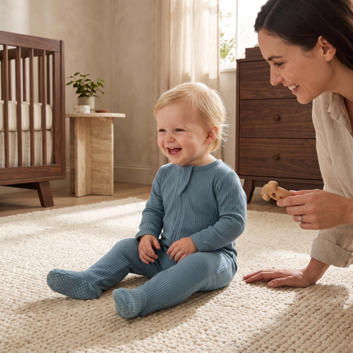 Lilo Infant Ribbed Footie Sleeper in Blue