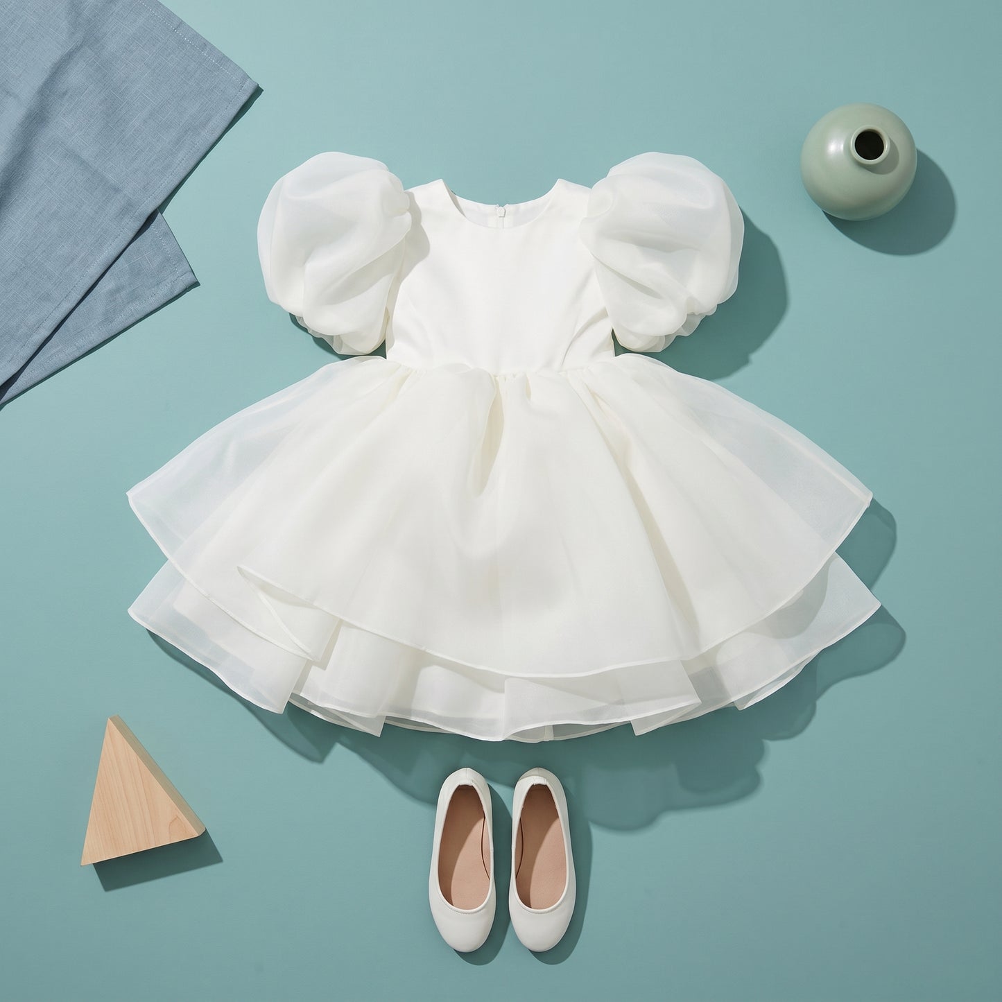 Baby Lilo Organza Puff Sleeve Midi Dress