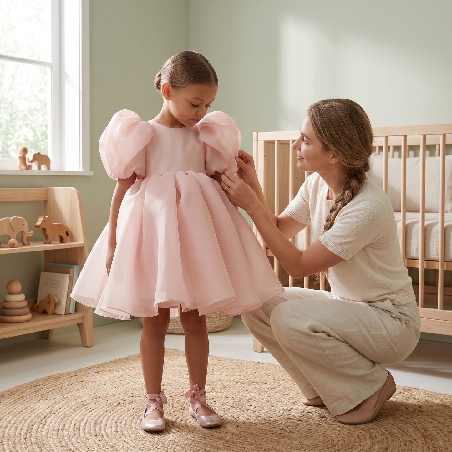 Baby Lilo Organza Puff Sleeve Midi Dress