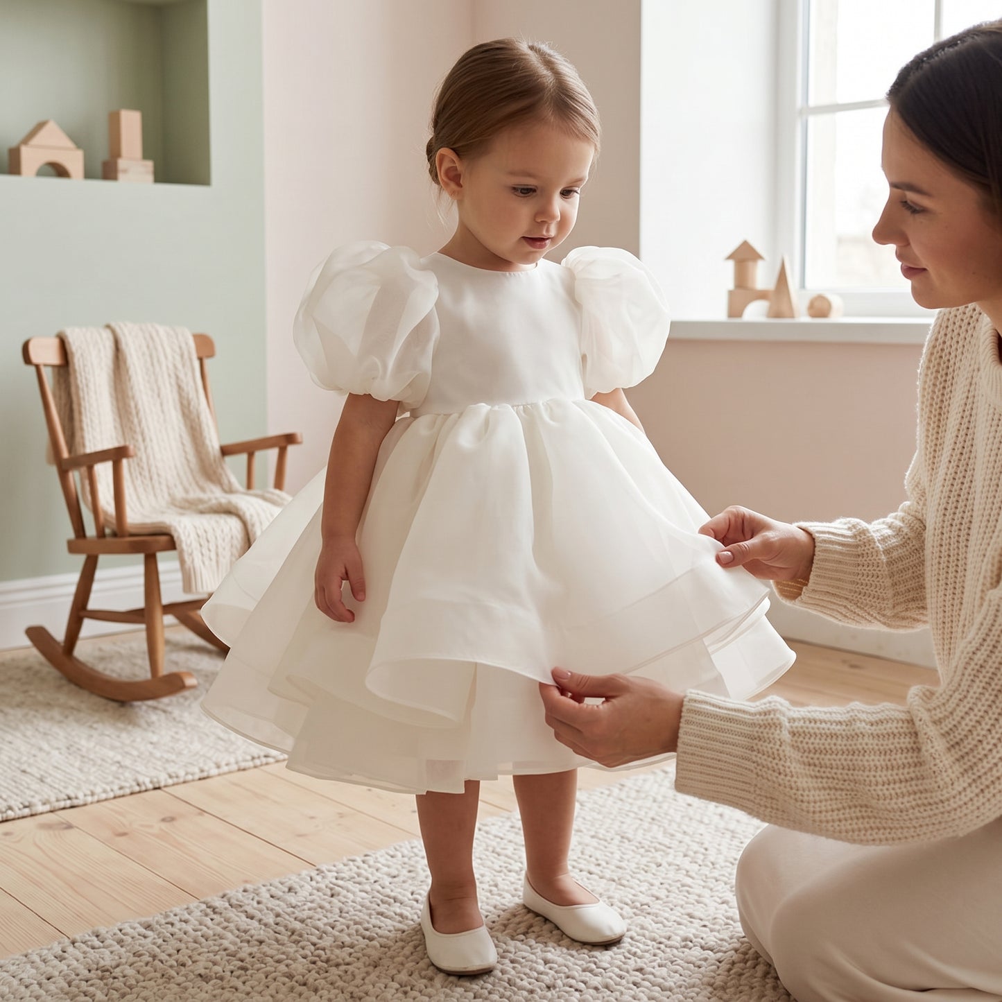 Baby Lilo Organza Puff Sleeve Midi Dress