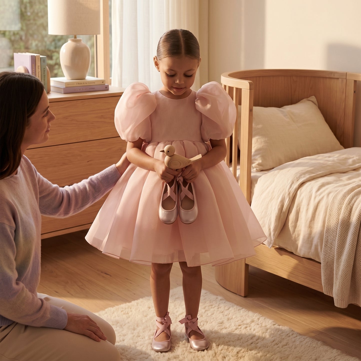 Baby Lilo Organza Puff Sleeve Midi Dress