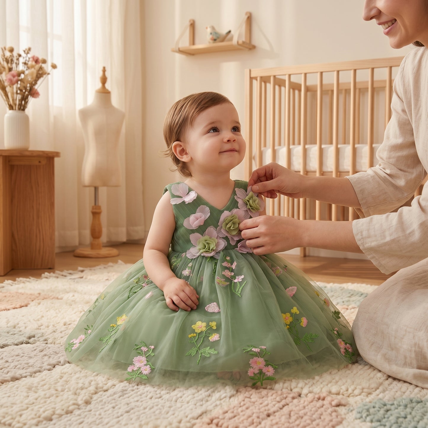 Baby Lilo Rosette Mesh Midi Dress
