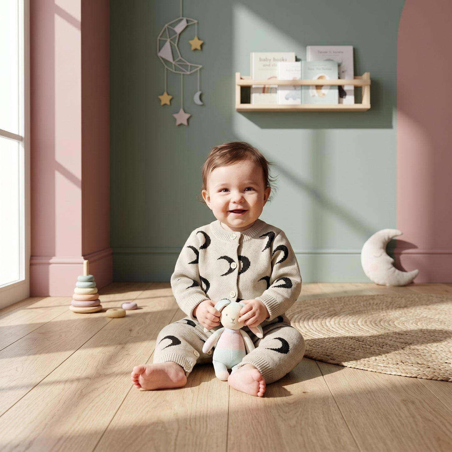 Baby Lilo Moon Print Knit Baby Jumpsuit