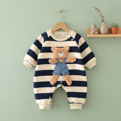 Baby Lilo Bear Stripe Fleece Baby Romper