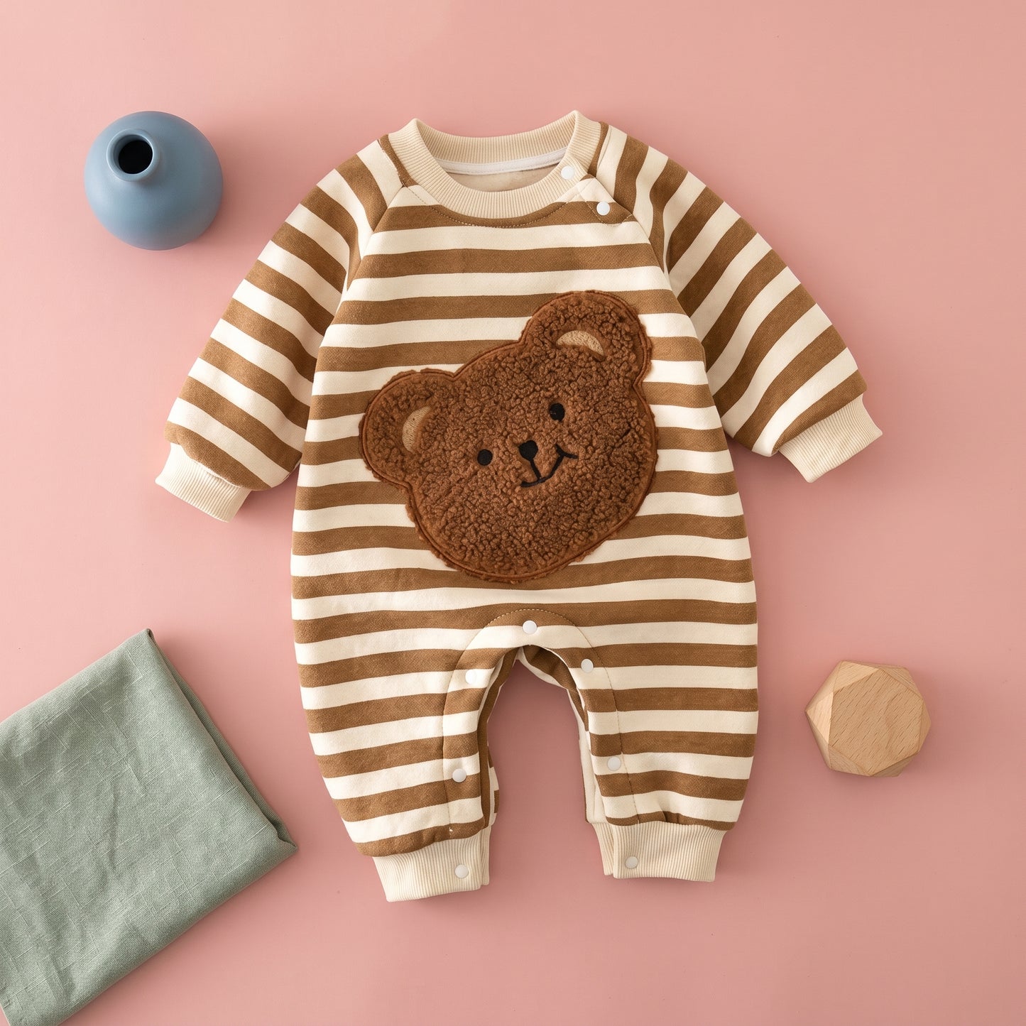 Baby Lilo Bear Stripe Fleece Baby Romper