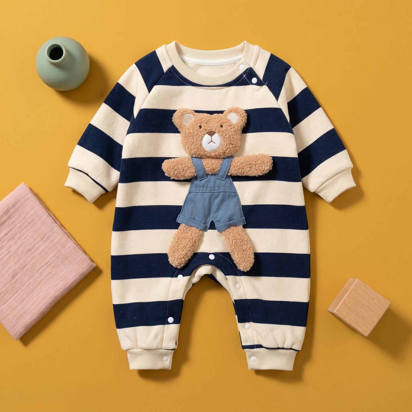 Baby Lilo Bear Stripe Fleece Baby Romper