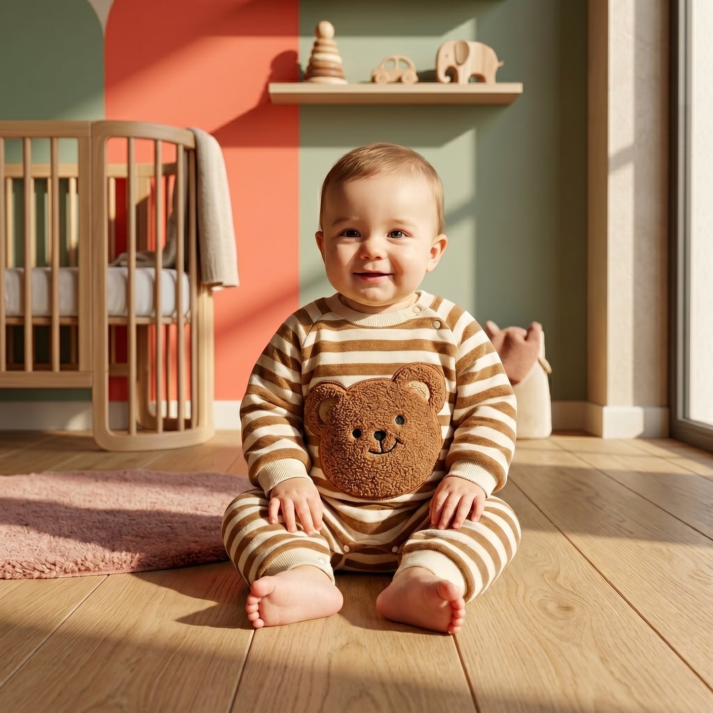 Baby Lilo Bear Stripe Fleece Baby Romper