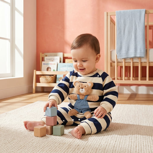 Baby Lilo Bear Stripe Fleece Baby Romper