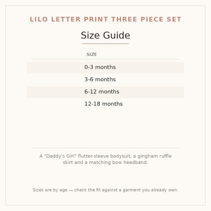 Lilo Letter Print Three Piece Set size guide - age