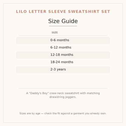 Lilo Letter Sleeve Sweatshirt Set size guide - age