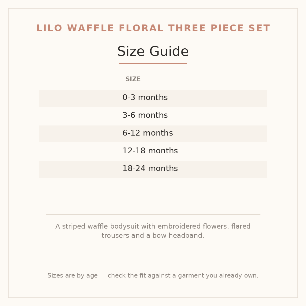 Lilo Waffle Floral Three Piece Set size guide - age