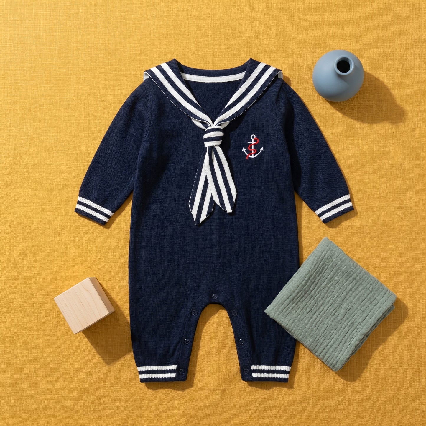 Baby Lilo Sailor Stripe Knit Baby Romper