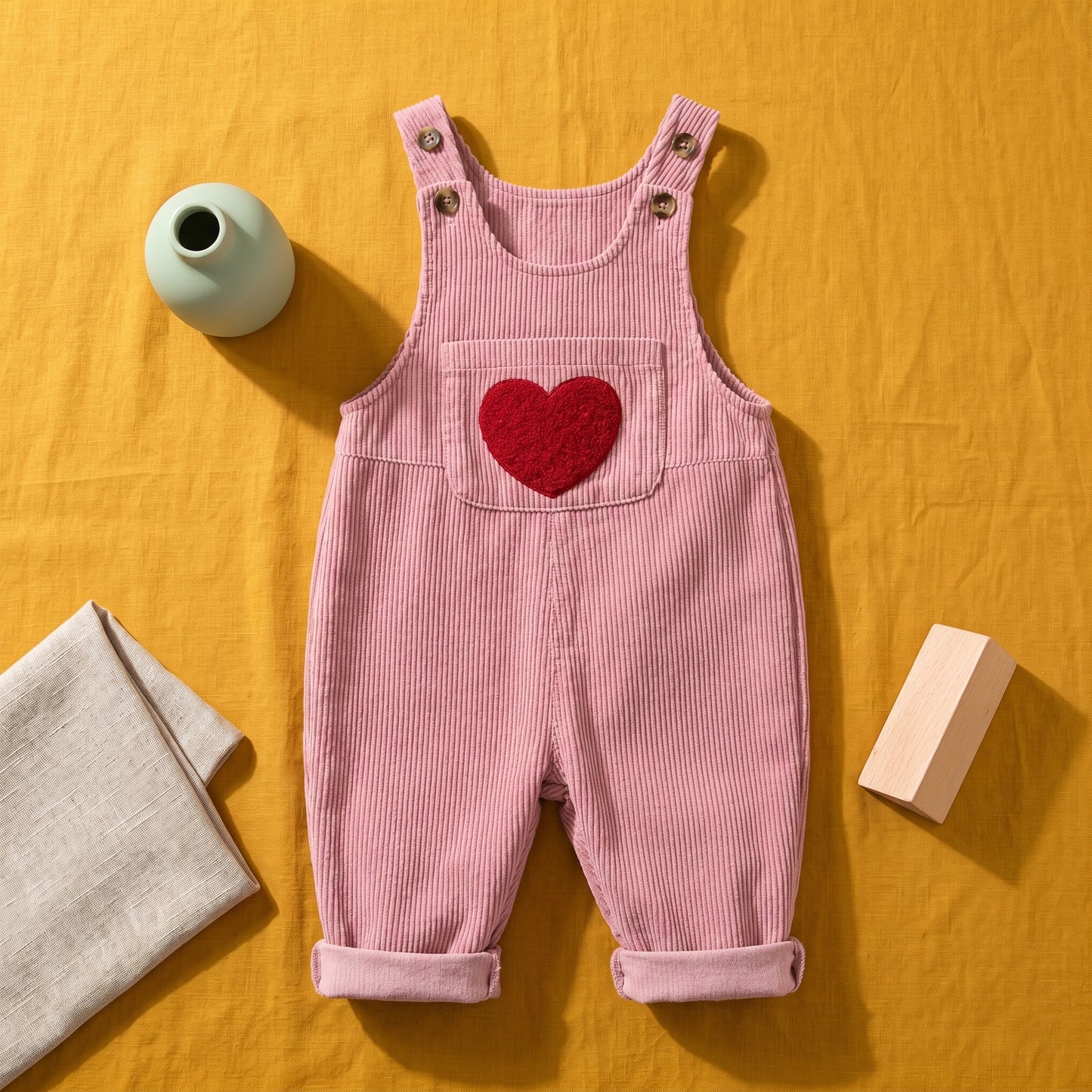 Baby Lilo Heart Print Corduroy Unisex Jumpsuit