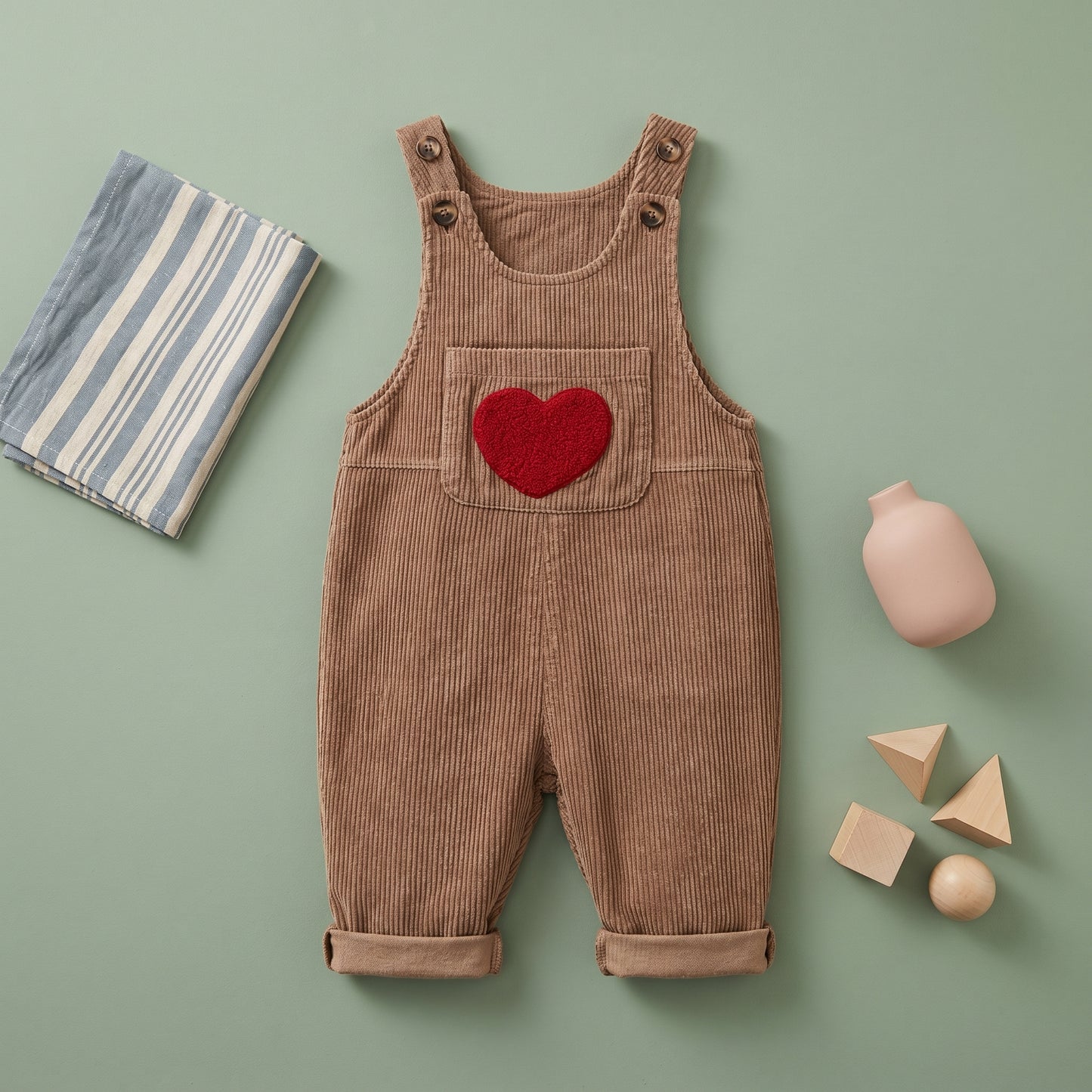 Baby Lilo Heart Print Corduroy Unisex Jumpsuit