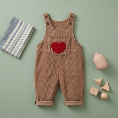 Baby Lilo Heart Print Corduroy Unisex Jumpsuit