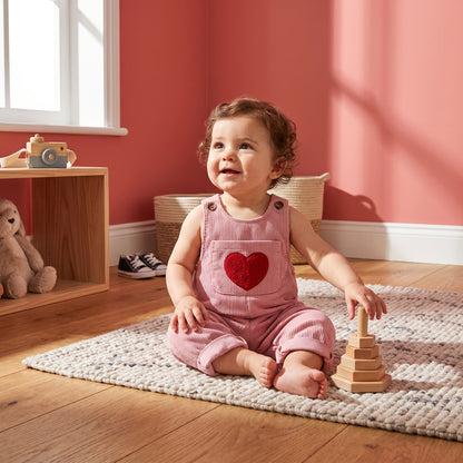 Baby Lilo Heart Print Corduroy Unisex Jumpsuit