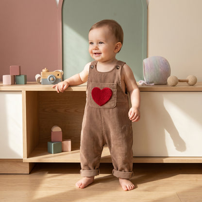 Baby Lilo Heart Print Corduroy Unisex Jumpsuit