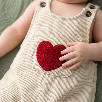 Baby Lilo Heart Print Corduroy Unisex Jumpsuit