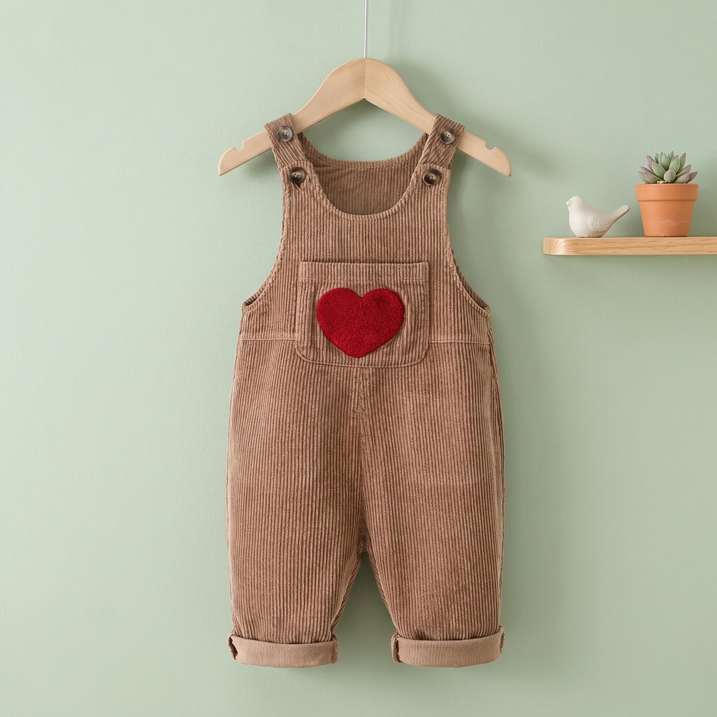 Baby Lilo Heart Print Corduroy Unisex Jumpsuit