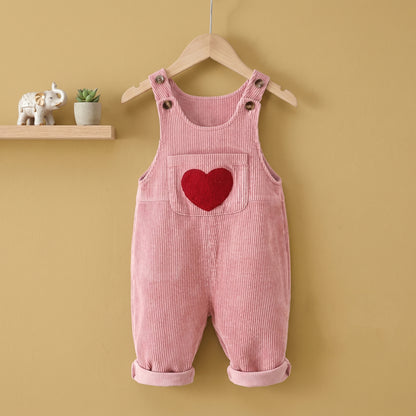 Baby Lilo Heart Print Corduroy Unisex Jumpsuit