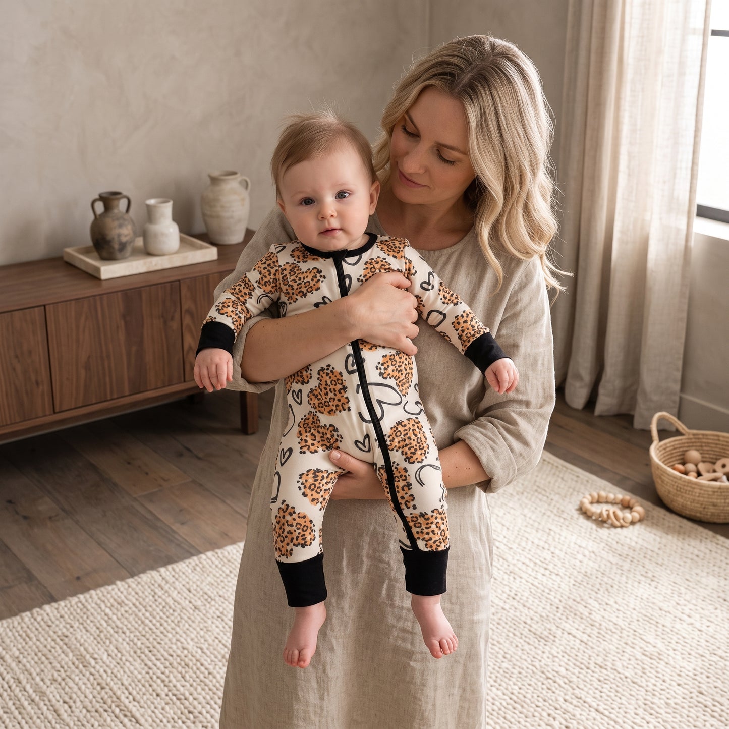 Heart Leopard Baby Zip Romper