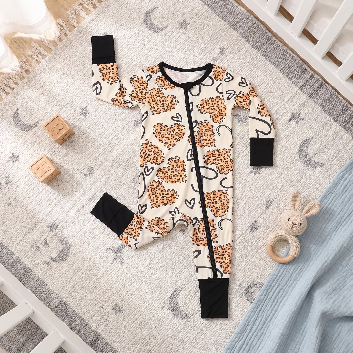 Heart Leopard Baby Zip Romper