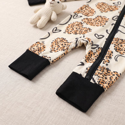 Heart Leopard Baby Zip Romper