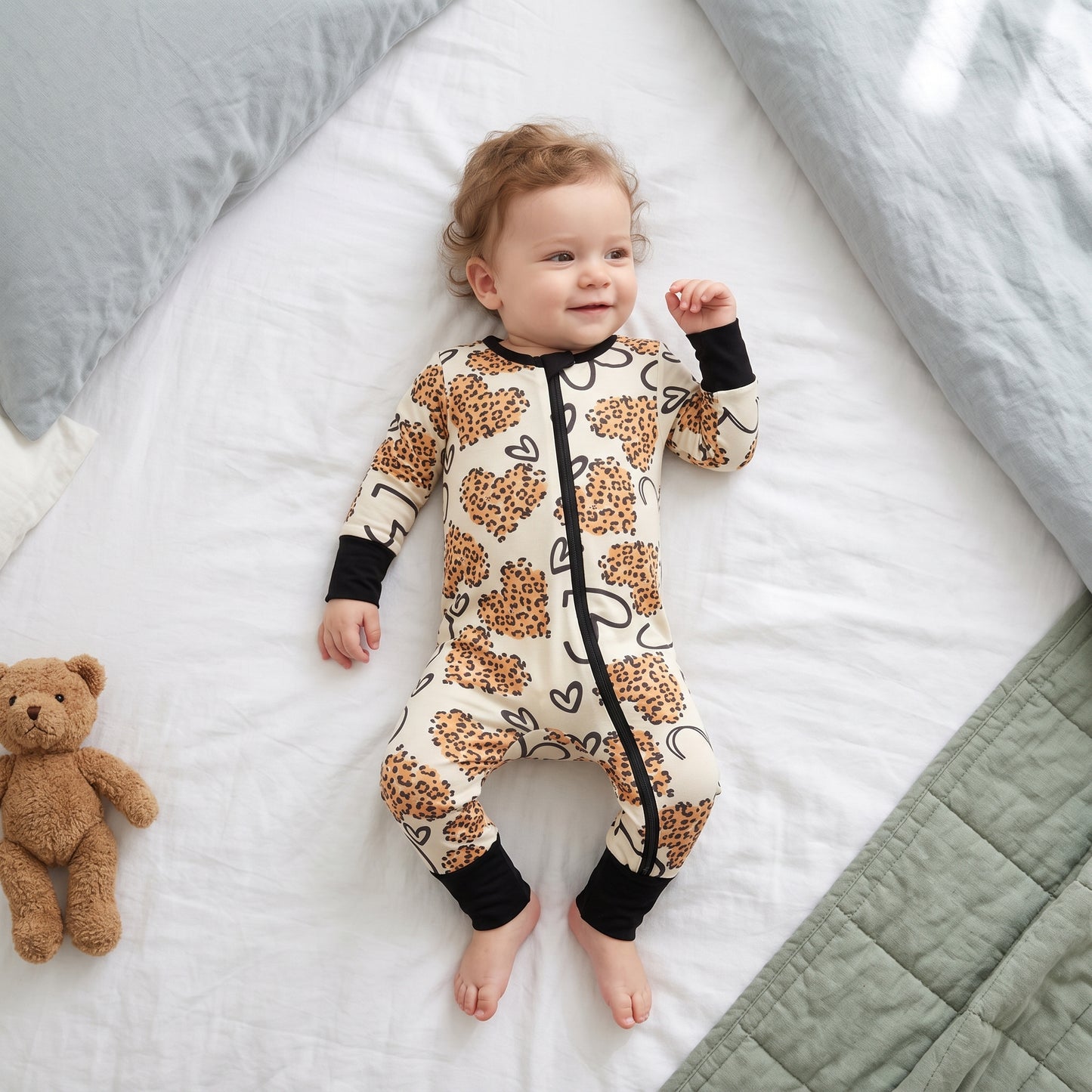 Heart Leopard Baby Zip Romper