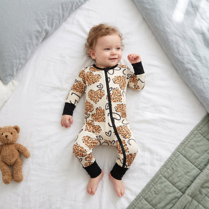 Heart Leopard Baby Zip Romper