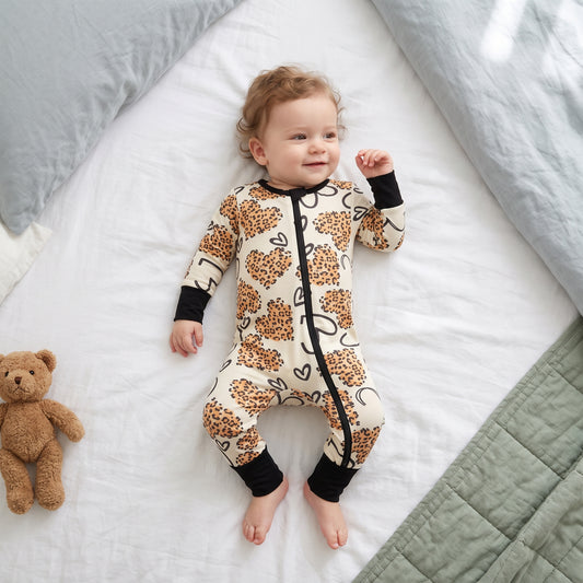 Heart Leopard Baby Zip Romper