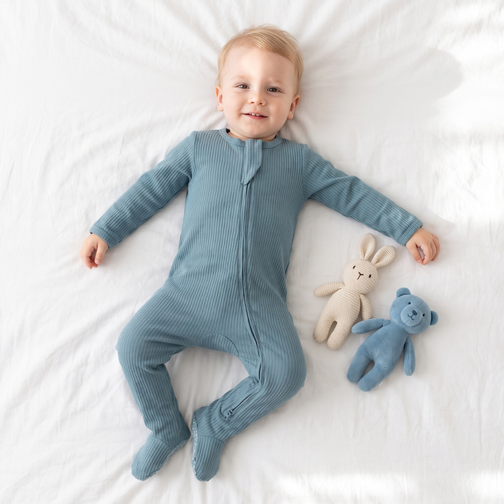 Lilo Infant Ribbed Footie Sleeper in Blue