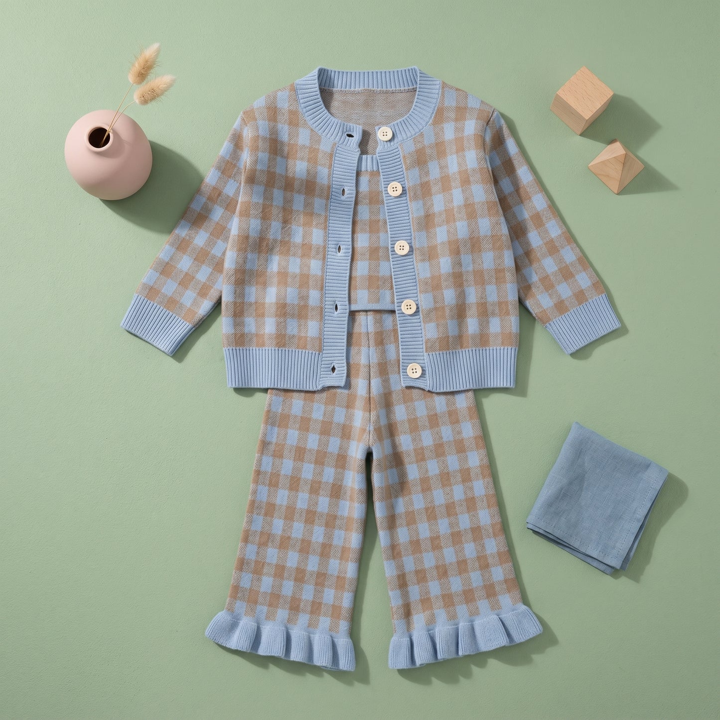 Baby Lilo 3-Piece Checkered Knit Girls Set
